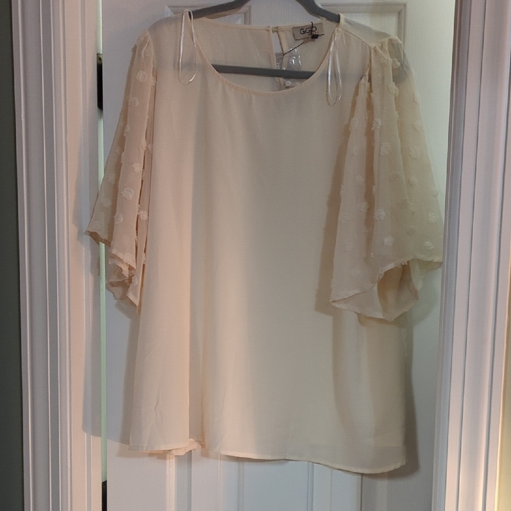Light Cream Flutter-Sleeve Blouse